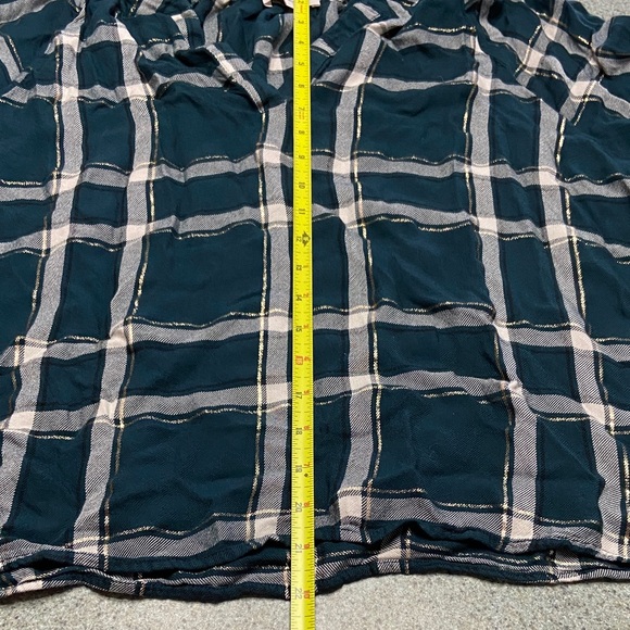 LOFT Green /gold /white Plaid V-Neck Blouse - Picture 5 of 5